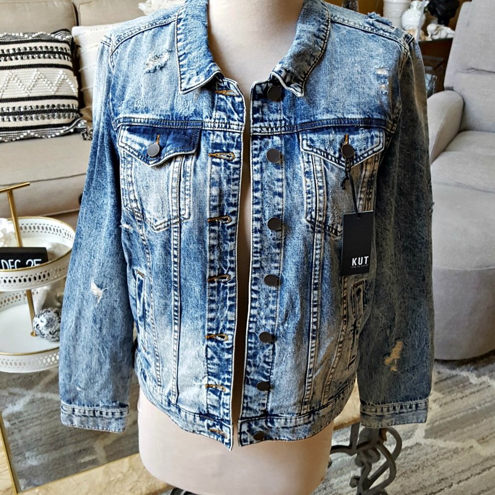 NEW! DISTRESSED Denim JACKET KUT From THE KLOTH SZ S